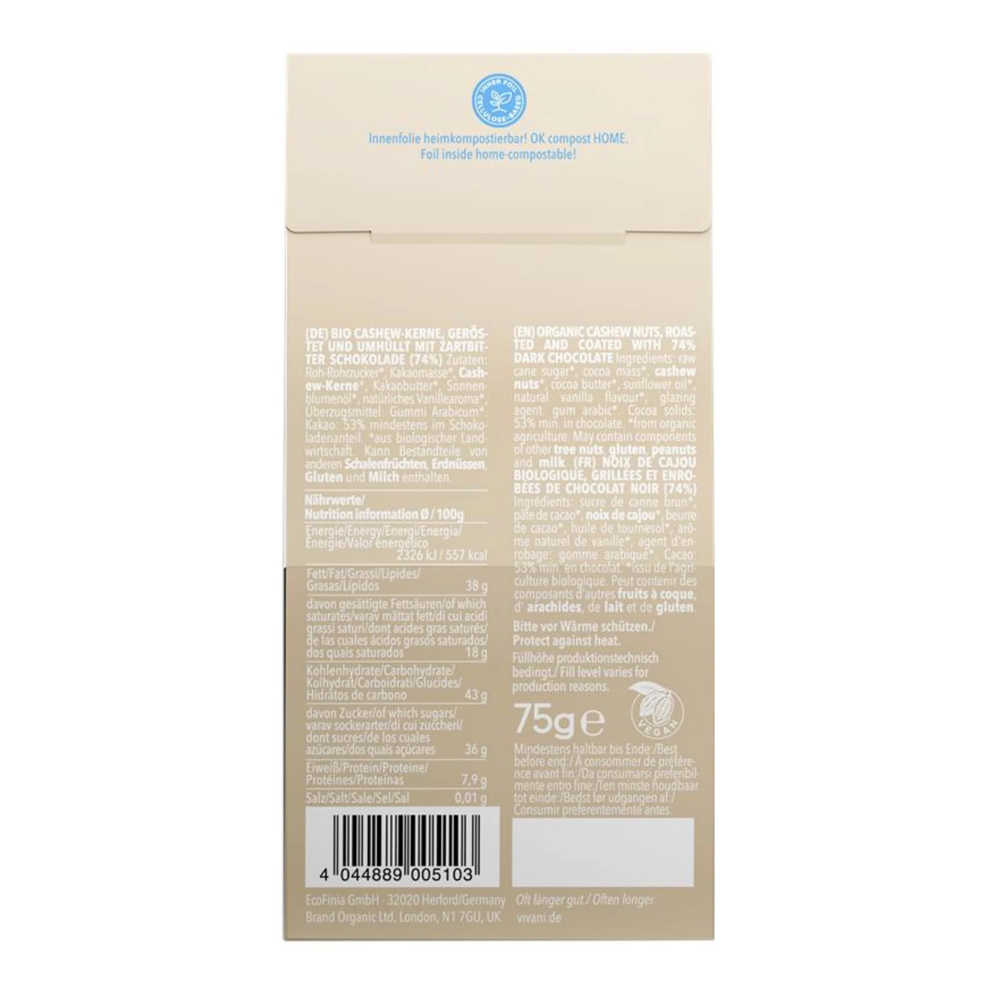 Vivani Choco Dragées Cashew 75g - Image 2