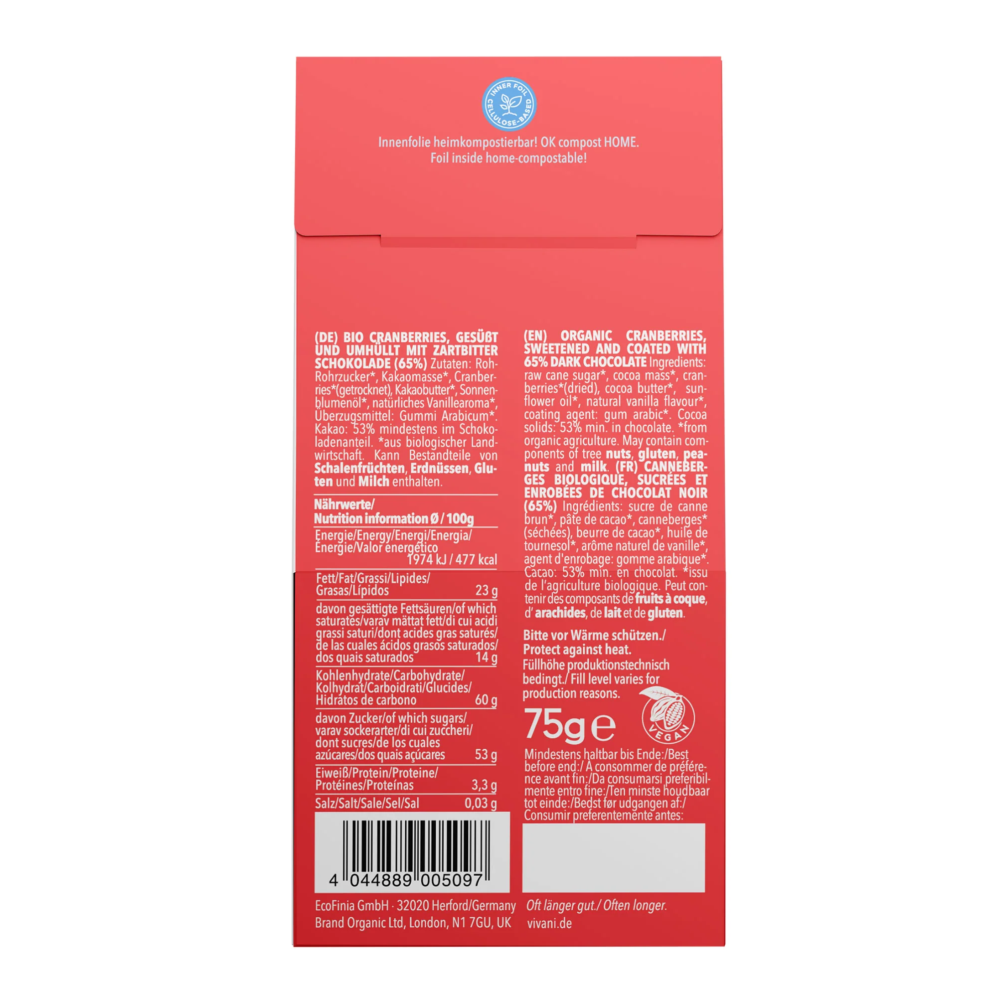 Vivani Choco Dragées Cranberry 75g - Image 3