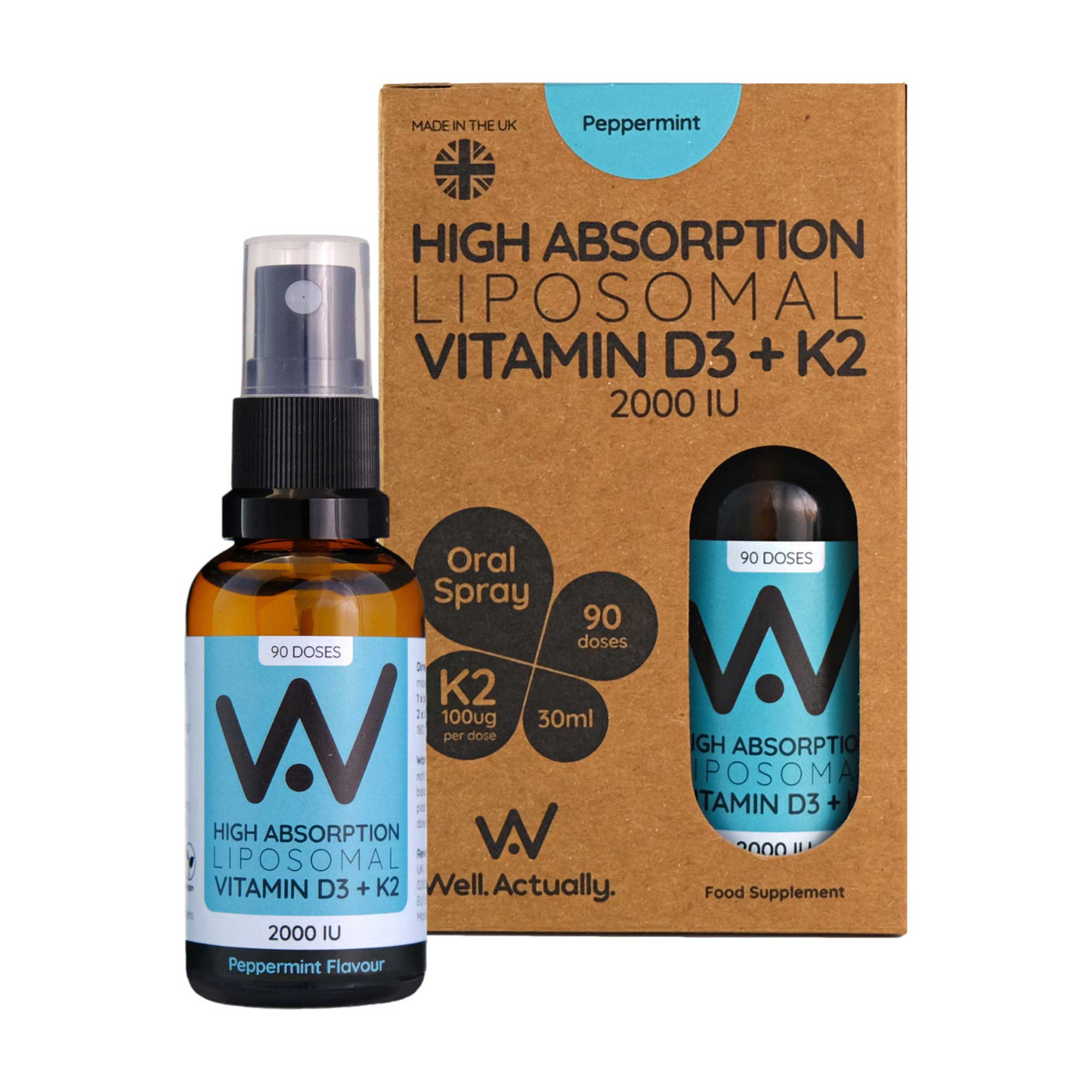Well.Actually. Liposomal D3 2000 IU's + K2 100mcg Spray Pepermint Flavour- 90 Servings 25ml - Image 5