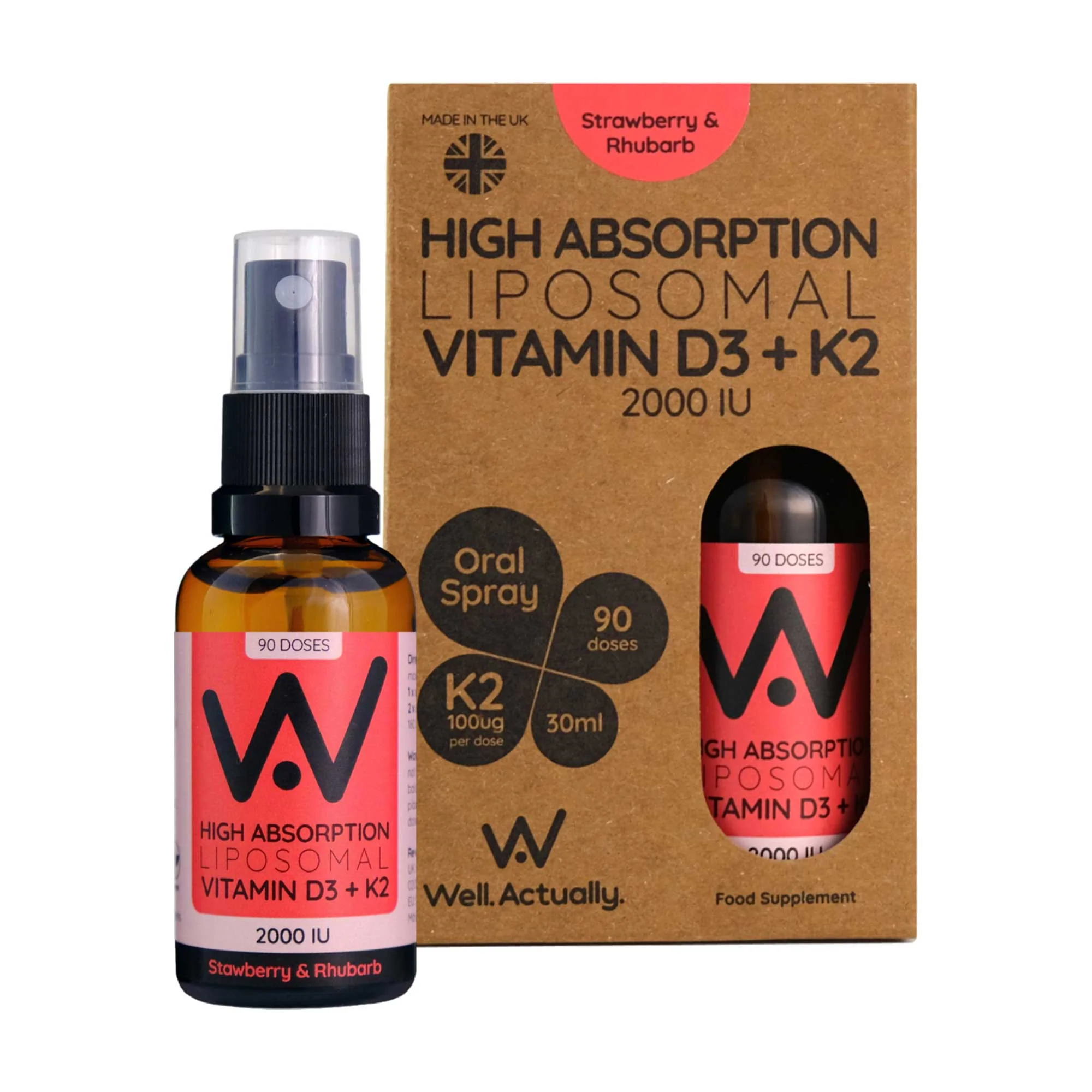 Well.Actually. Liposomal D3 2000 IU's + K2 100mcg Spray - Strawberry-Rhubarb Flavour - 90 Servings 25ml - Image 3
