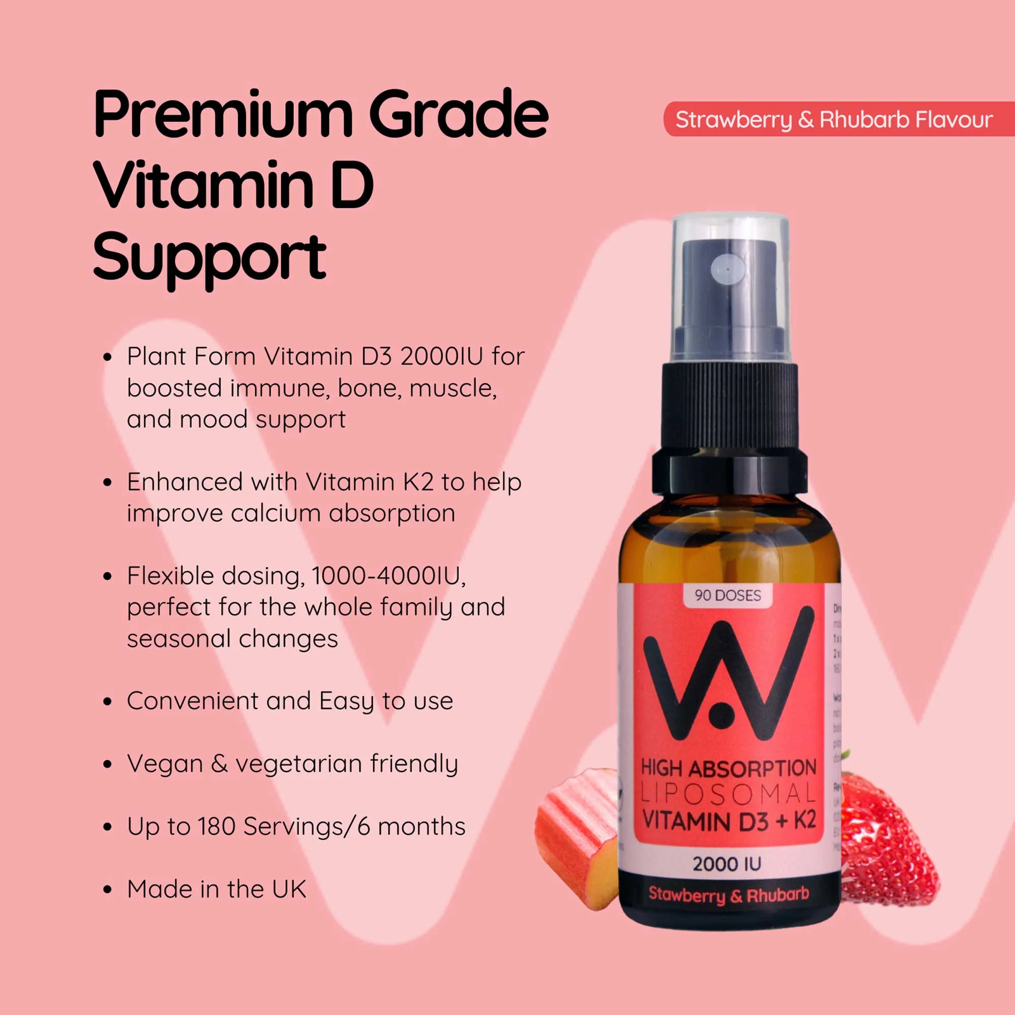 Well.Actually. Liposomal D3 2000 IU's + K2 100mcg Spray - Strawberry-Rhubarb Flavour - 90 Servings 25ml - Image 4