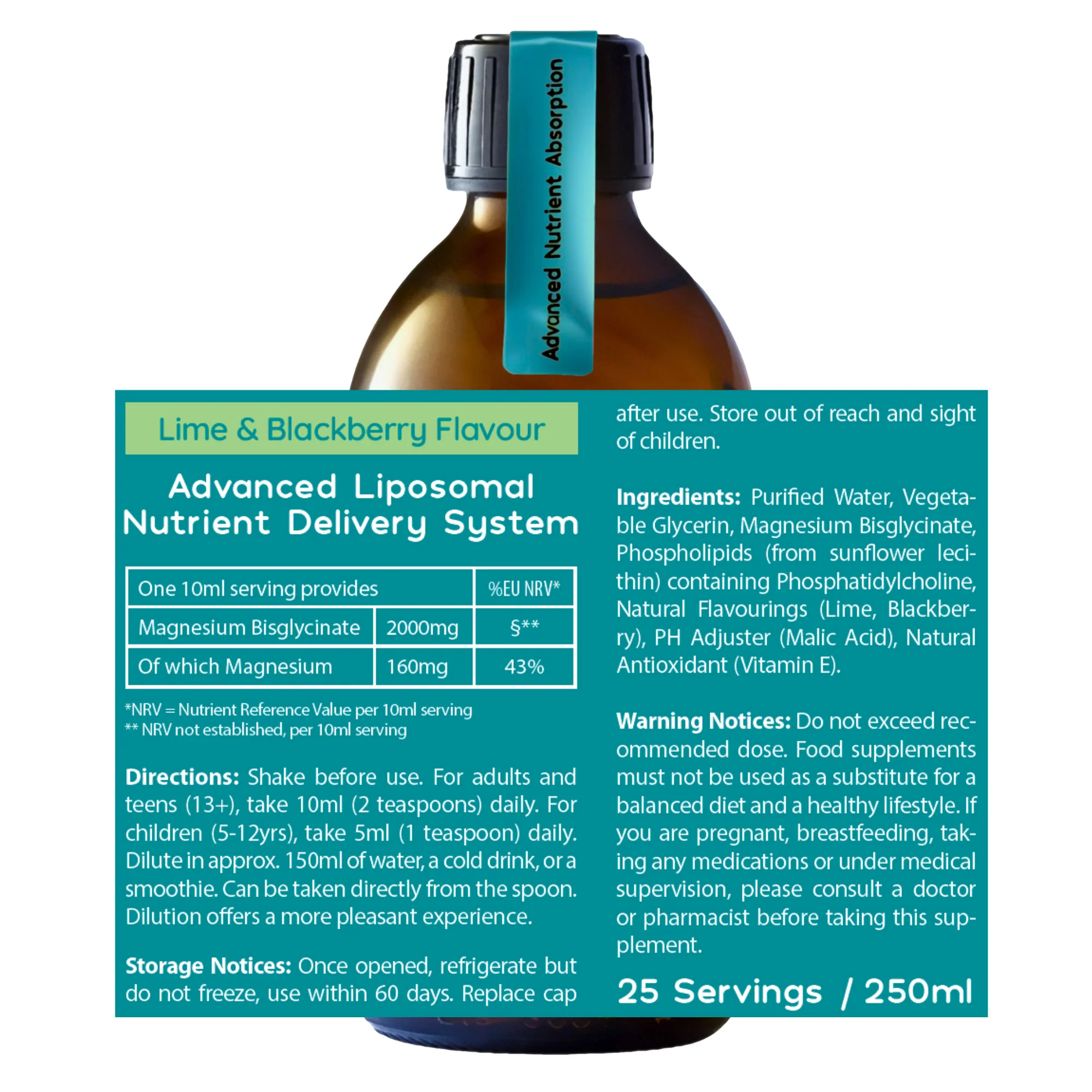 Well. Actually. Liposomal Magnesium Bisglycinate 200mg - Lime Flavour 250ml - Image 2