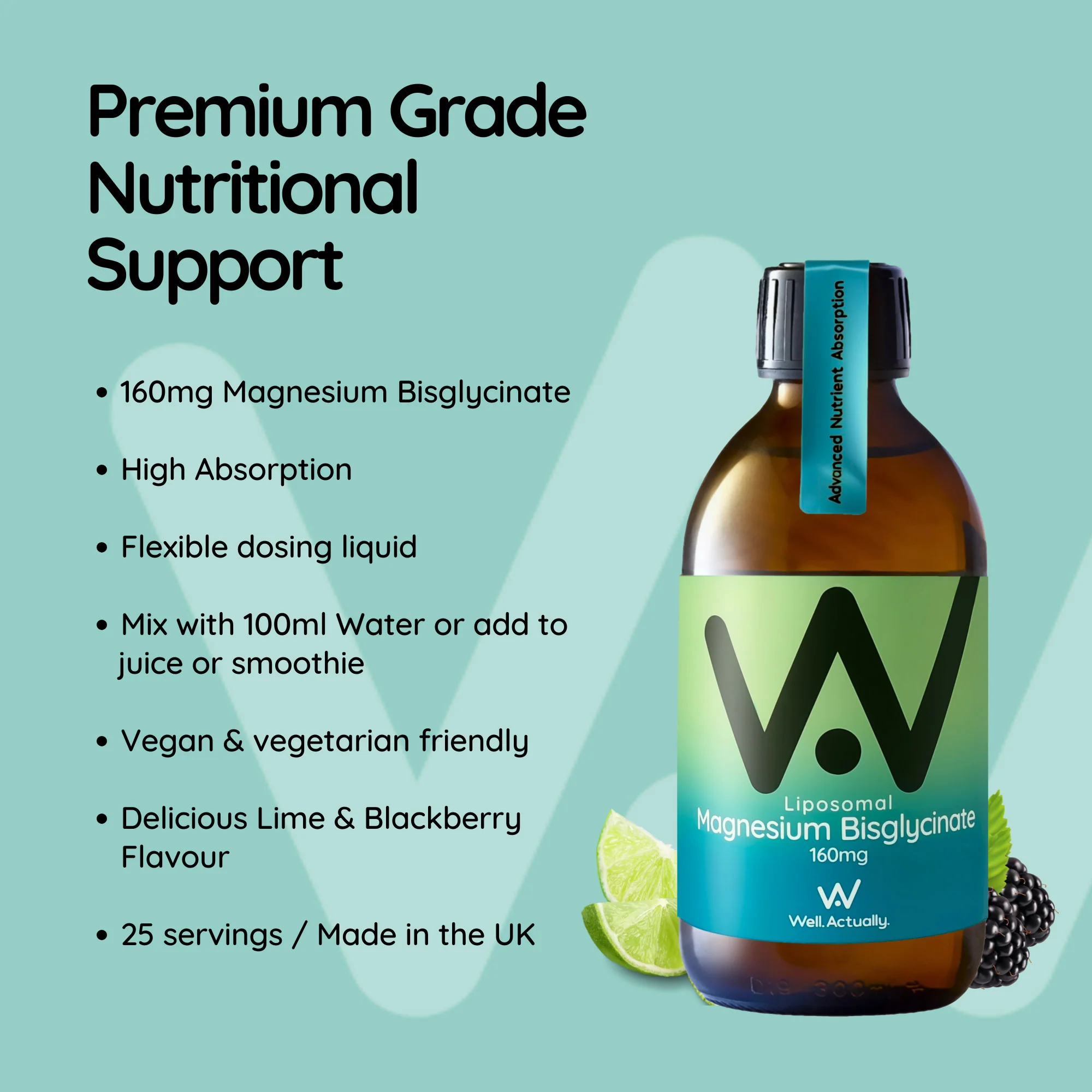 Well. Actually. Liposomal Magnesium Bisglycinate 200mg - Lime Flavour 250ml - Image 5