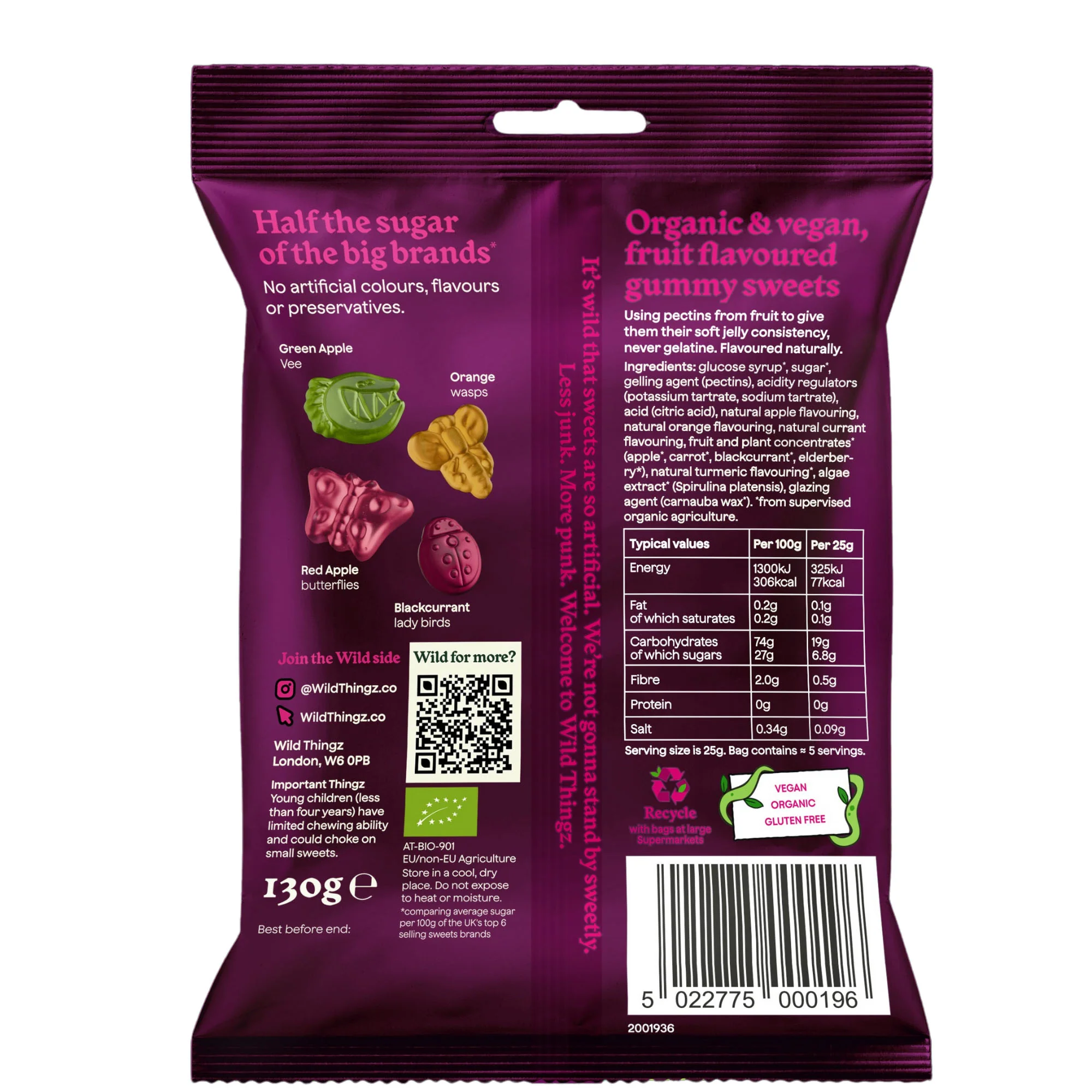 Wild Thingz Organic & Vegan Gummy Sweets, Fruity Flyz 130g - Image 2