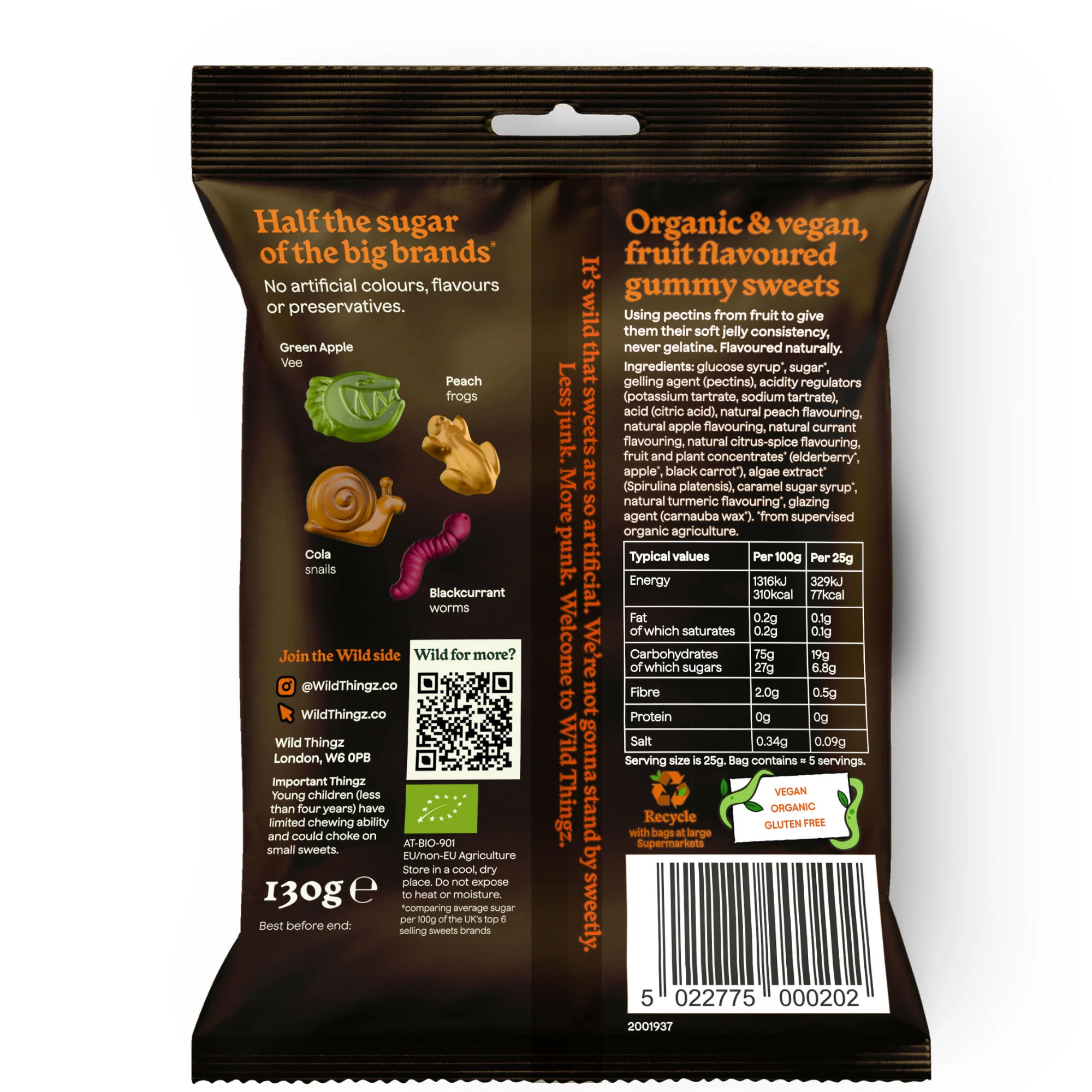 Wild Thingz Organic & Vegan Gummy Sweets, Gummy Grubs 130g - Image 2