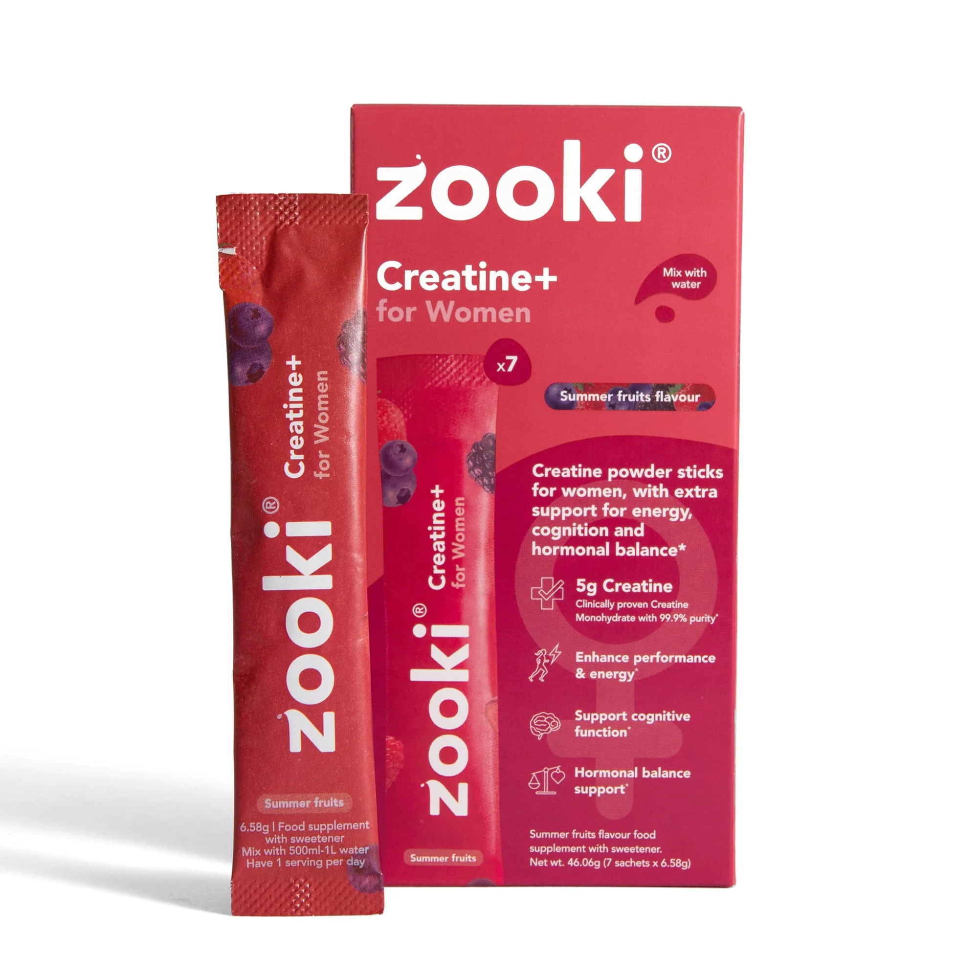Zooki Creatine+ For Women, Powder Sachets, Summer Fruits Flavour 7 x 6.58g